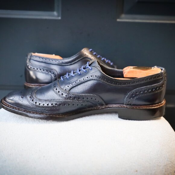 Allen Edmonds Navy Leather Wingtip Oxfords with Blue Laces main image 6